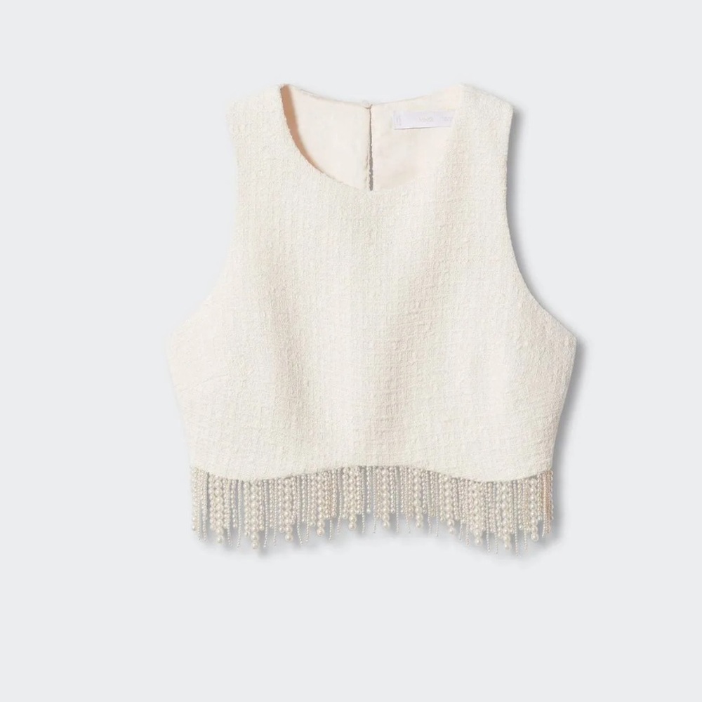 NWT Mango Tweed Pearl Crop Top